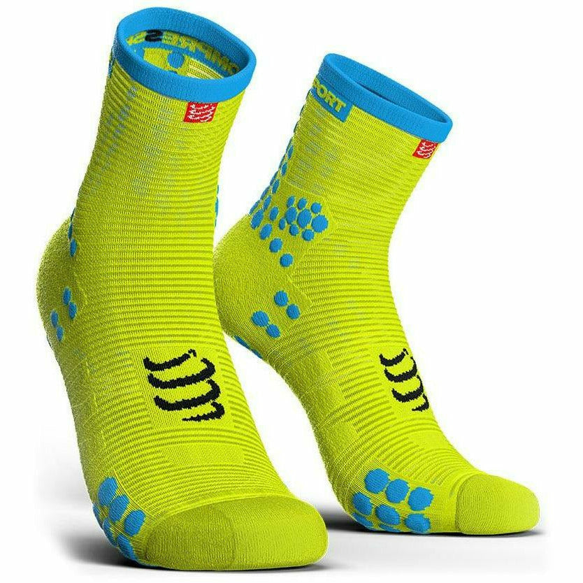 Compressport Pro Racing Socks V3 Run HIGH Fluo Yellow - Calza Running - Mud and Snow