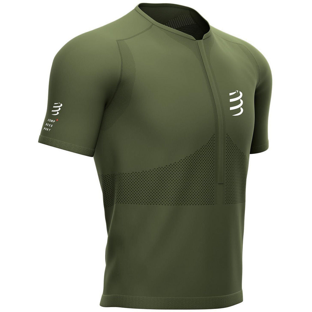 Compressport Trail Half Zipped Top Green - Maglia Running Uomo - Mud and Snow