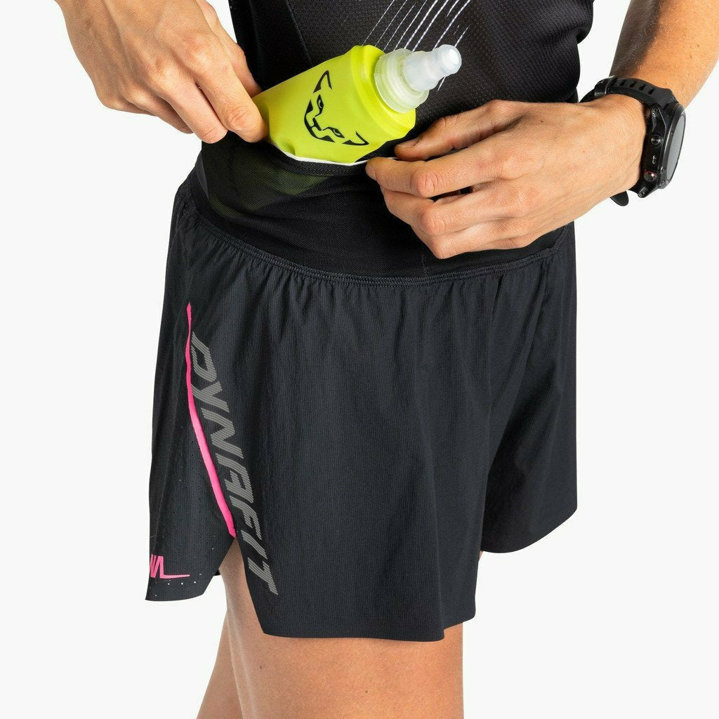 Dynafit DNA W 2/1 Split Short Black/ Fluo Pink - Pantaloni Trail Running Donna - Mud and Snow