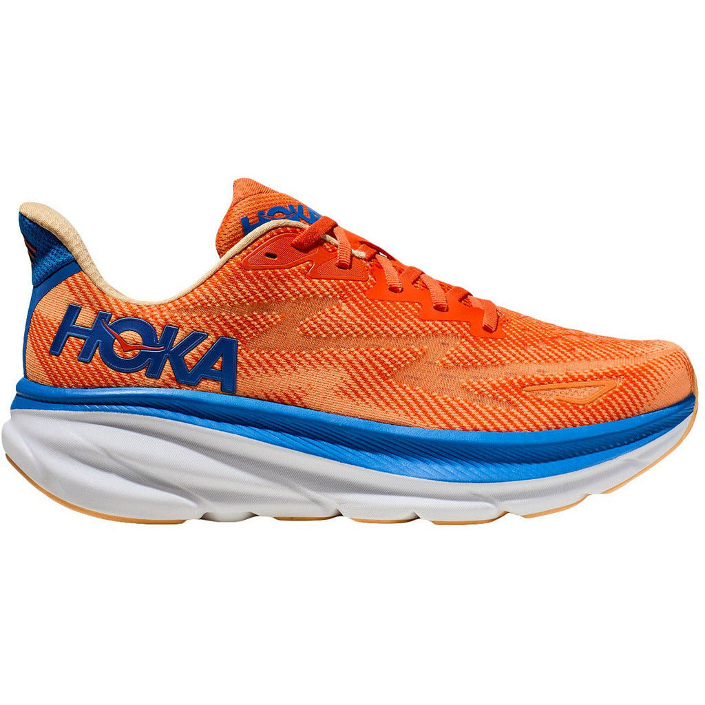 Hoka Clifton 9 Wide Vibrant Orange Impala - Scarpa Running - Mud and Snow