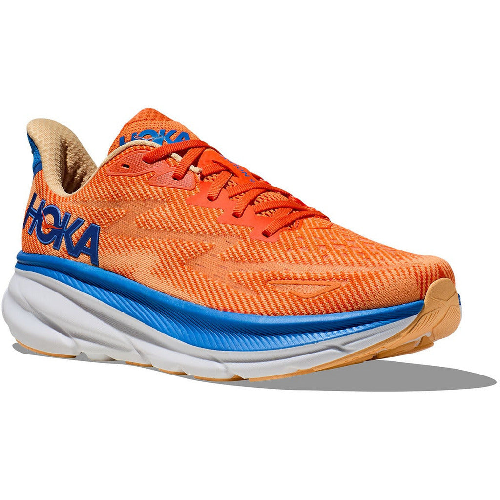 Hoka Clifton 9 Wide Vibrant Orange Impala - Scarpa Running - Mud and Snow