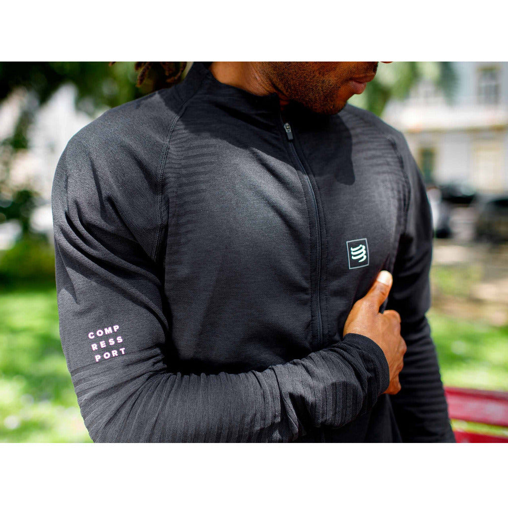 Compressport Seamless Zip Sweatshirt Black - Maglia Running - Mud and Snow