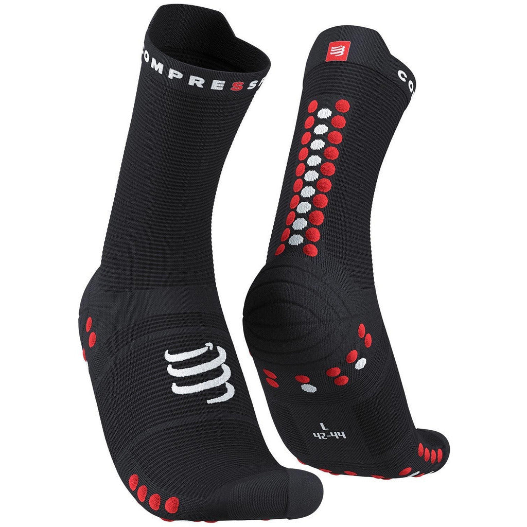 Compressport Pro Racing Socks V4 Run High Black/Red - Calze Running - Mud and Snow