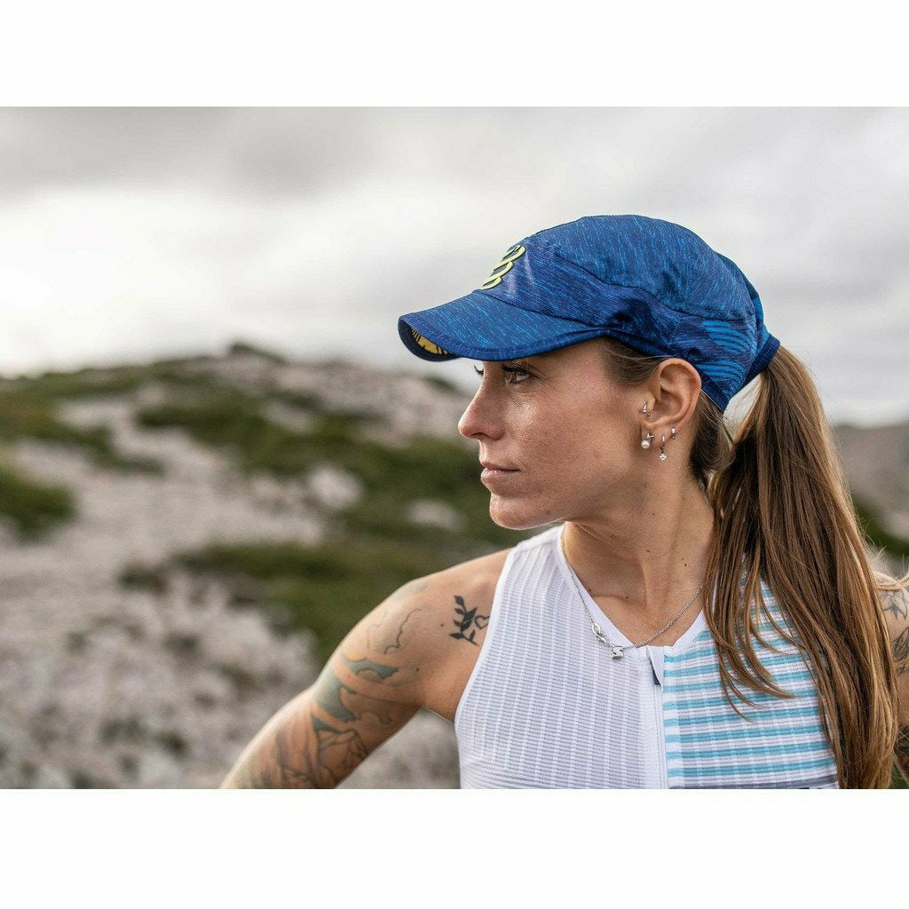 Compressport Pro Racing Cap Blue Melange - Berretto Running - Mud and Snow