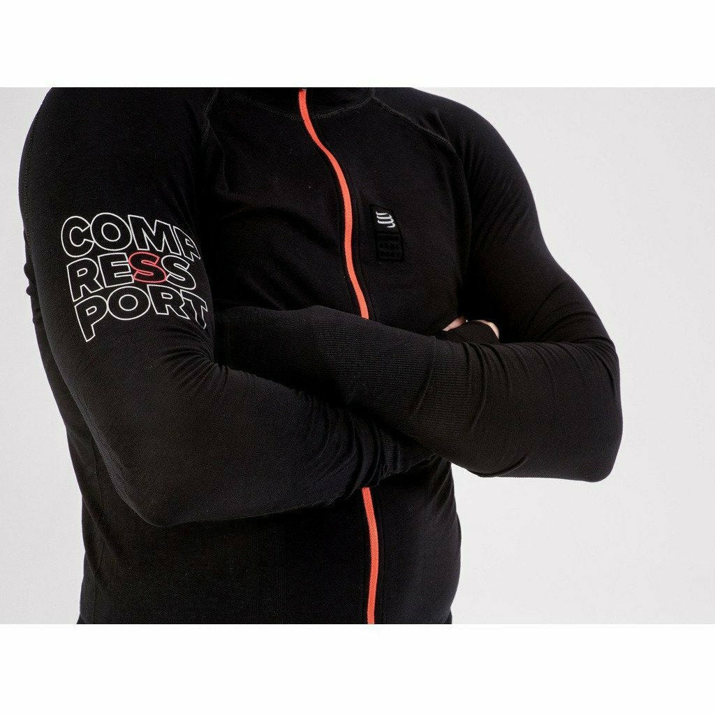 Compressport 3D Thermo Seamless Zip Hoodie Black - Felpa Traspirante - Mud and Snow