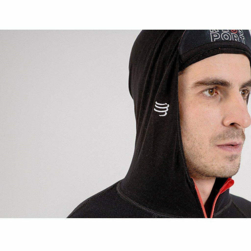 Compressport 3D Thermo Seamless Zip Hoodie Black - Felpa Traspirante - Mud and Snow