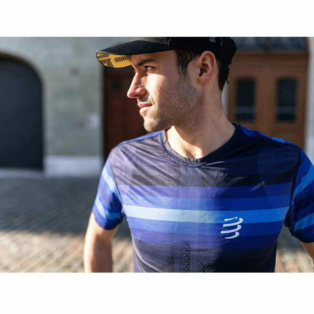 Compressport Racing Shirt Blue - Maglia Running Uomo - Mud and Snow