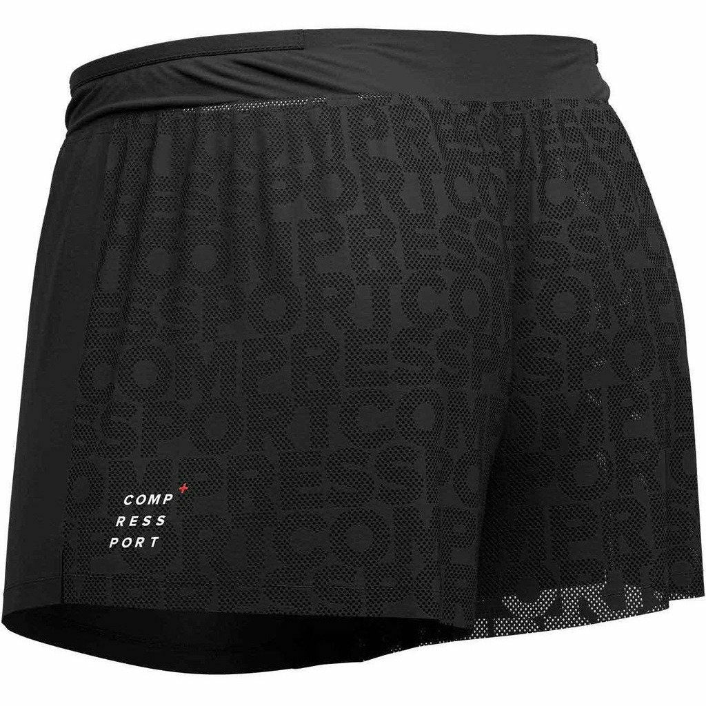 Compressport Racing Split Short Black - Pantaloncini Running Uomo - Mud and Snow