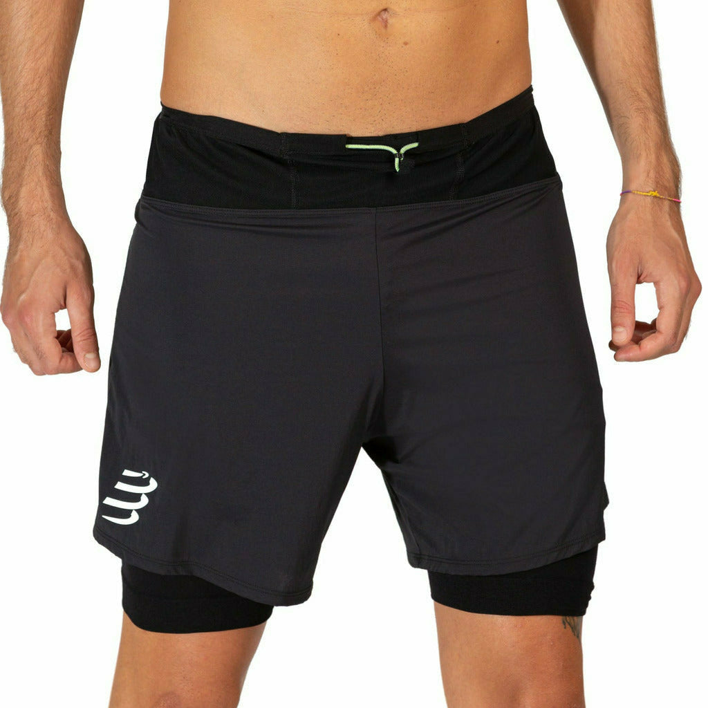 Compressport Trail 2 in 1 Short Black - Short Running Uomo - Mud and Snow