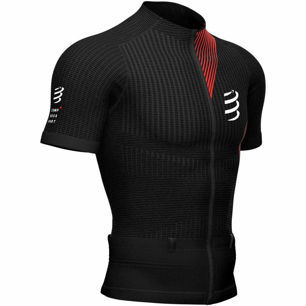Compressport Trail Postural Top Black/Red - Maglia Running Uomo Compressiva - Mud and Snow