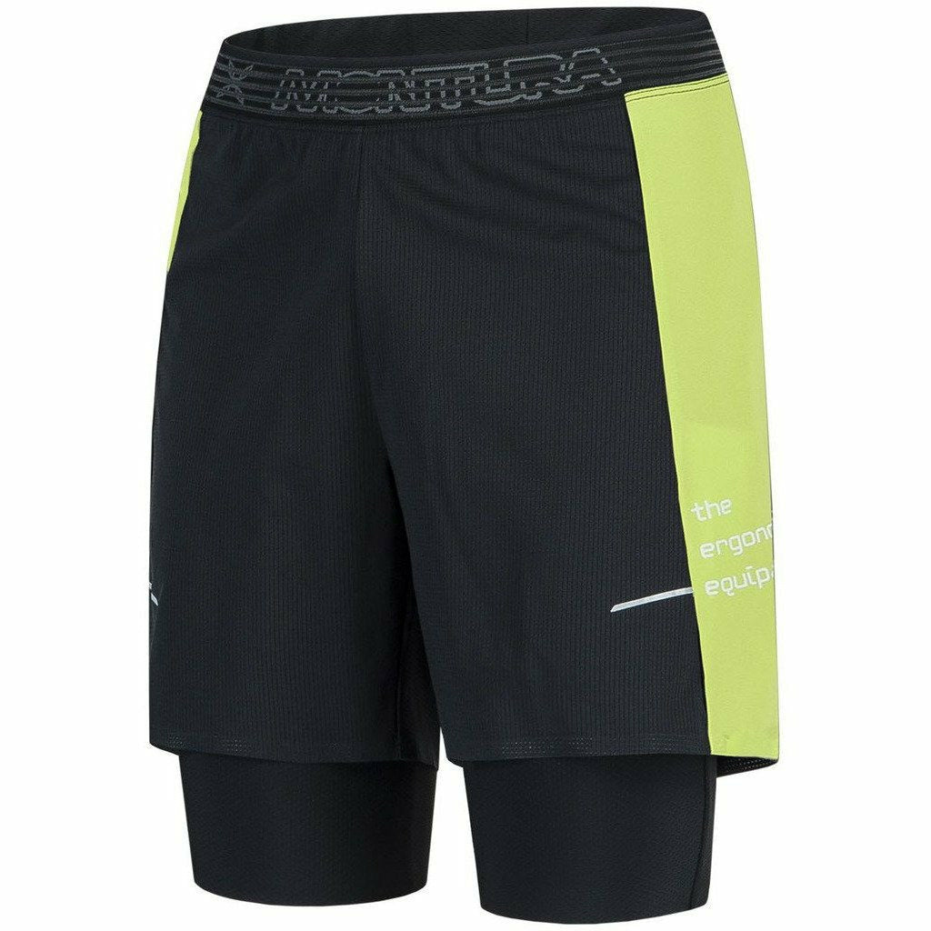 Montura Run K Bermuda Nero / Verde Lime - Short Running Uomo - Mud and Snow