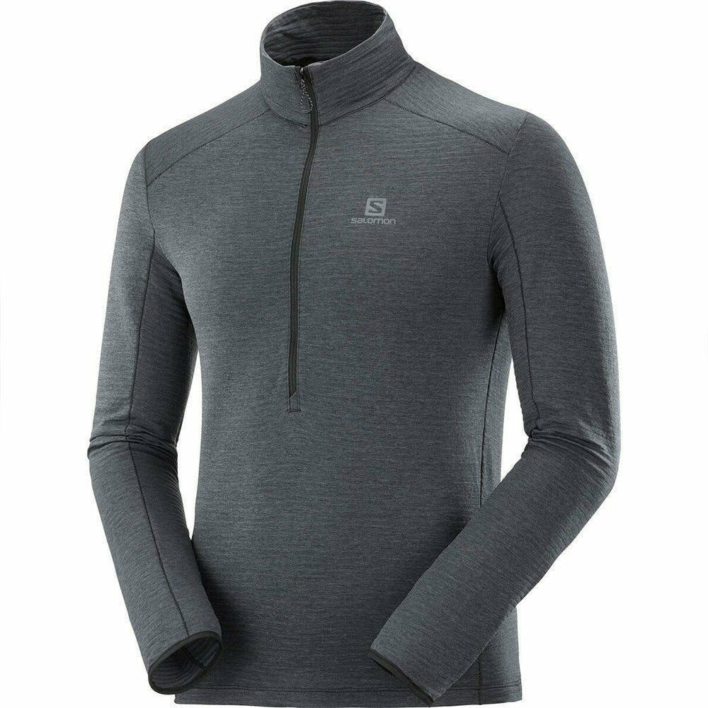 Salomon Outline Half Zip Mid Black - Maglia Lunga Running - Mud and Snow