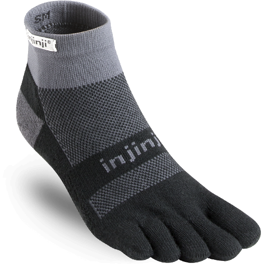 Injinji Run Midweight Mini-Crew Coolmax Gray Black - Calza Lunga Trail Unisex - Mud and Snow