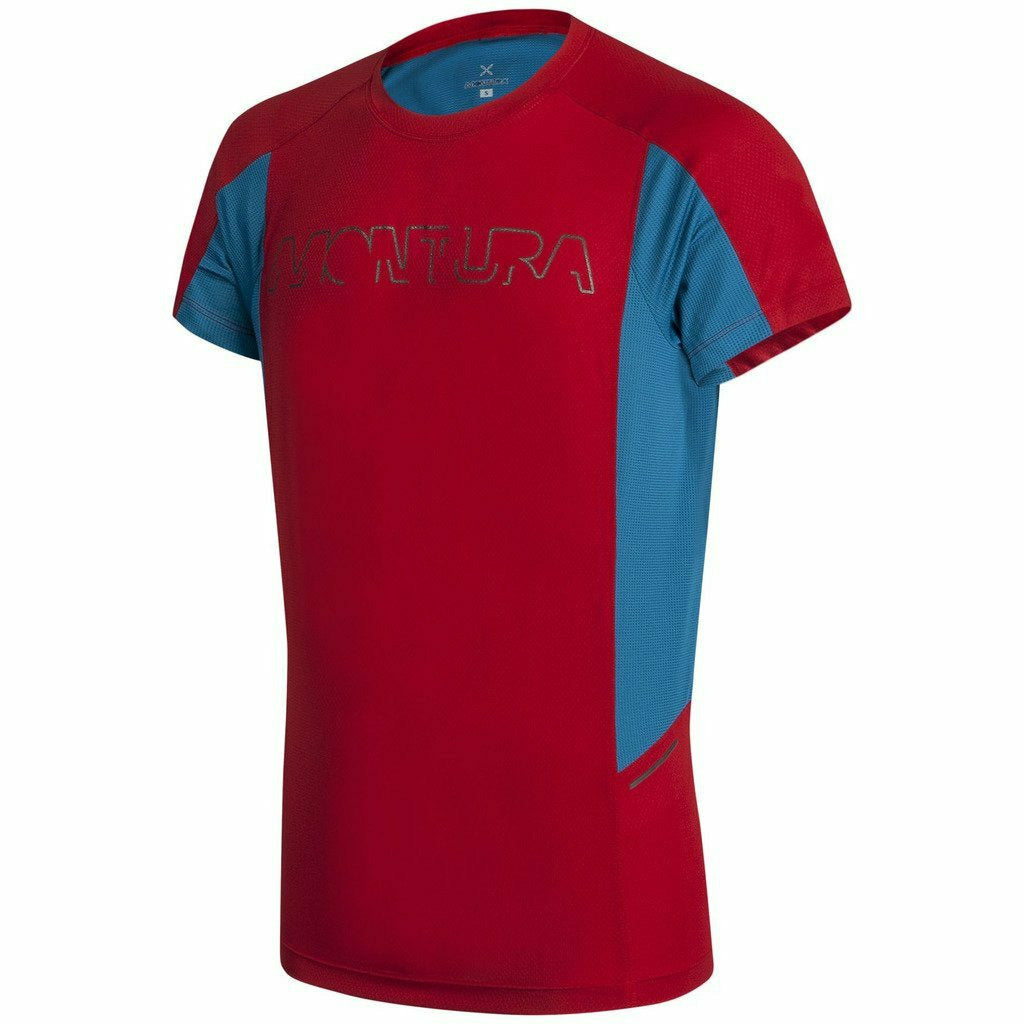 Montura Run Logo T Shirt Rosso Maglia Running Uomo Mud and Snow