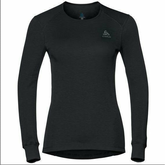 Odlo Shirt l/s crew neck WARM Nero - Intimo Maniche Lunghe Donna - Mud and Snow