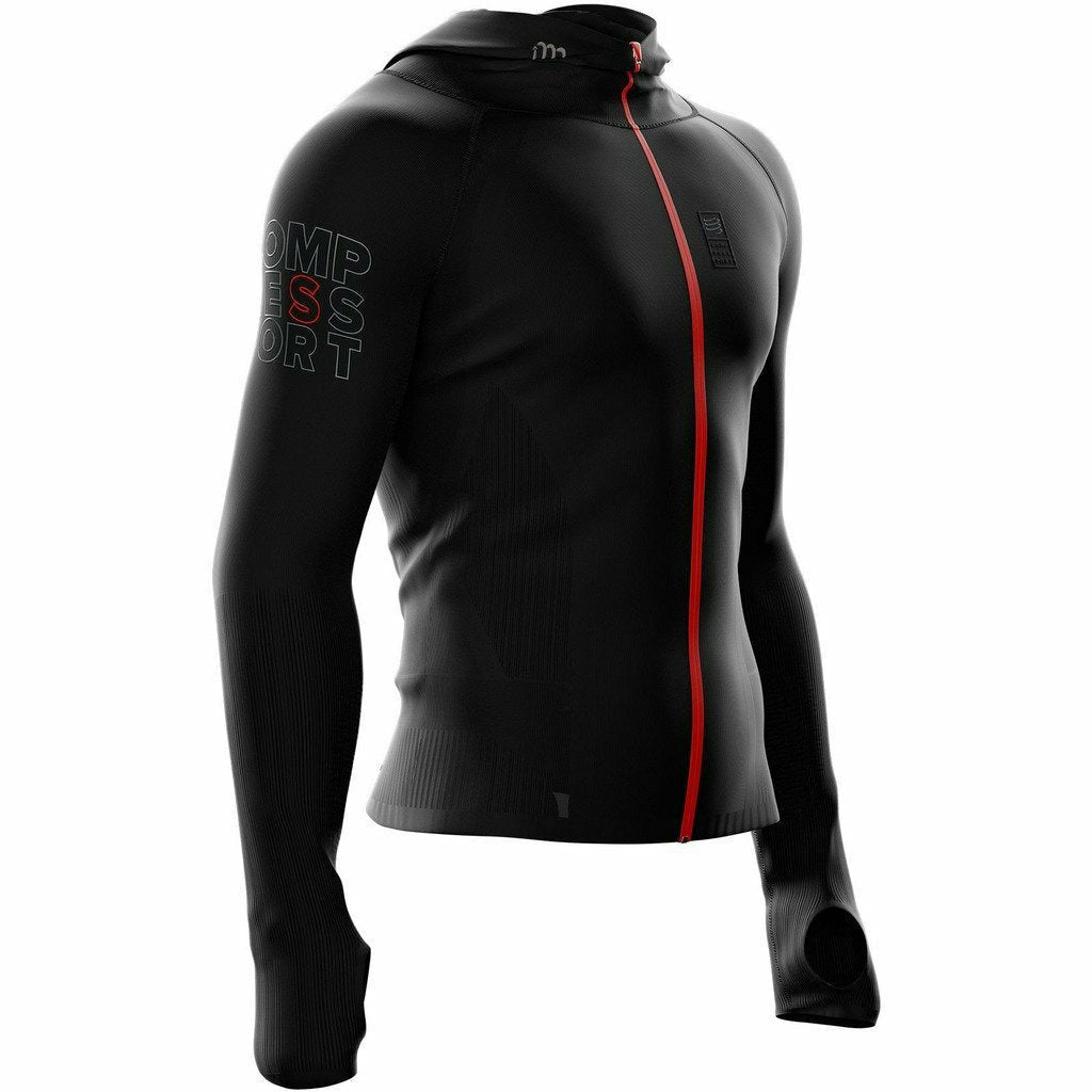 Compressport 3D Thermo Seamless Zip Hoodie Black - Felpa Traspirante - Mud and Snow