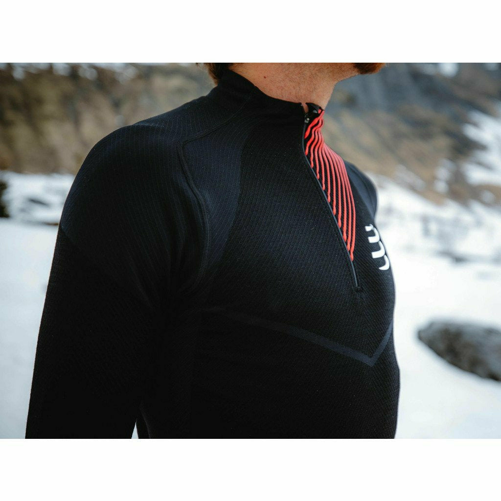 Compressport Winter Trail Postural Black - Maglia Running Uomo - Mud and Snow